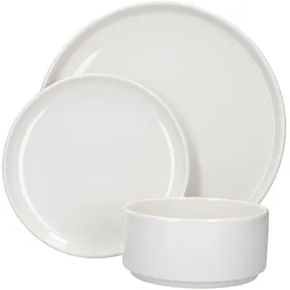Mikasa Camberlie Essgeschirr Set, Weißes Porzellan im Scandi Style, Teller und Schüsseln, 12er Set