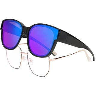 FEISEDY Überzieh Sonnenbrille Polarisiert für Brillenträger Überziehbrille Herren Damen Überbrille Groß Fit-Over mit Verspiegelte Linsen & UV400 Schutz B2922