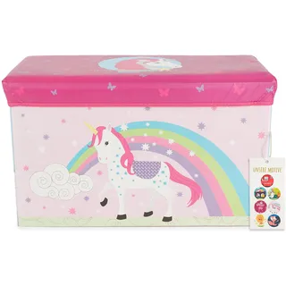 Bieco Aufbewahrungsbox mit Deckel | Einhorn 60L, faltbar | ca. 60x30x35cm | Spielzeugkiste mit Deckel | Aufbewahrungsbox Kinder | Kisten mit Deckel | Aufbewahrungsbox Groß | Wickeltisch Organizer