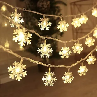 Schneeflocke Lichterkette Warmweiß, Lichterkette Innen Batteriebetrieben 3M 20LEDs, Fenster Garten Party Weihnachten Deko - Weiß