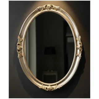 MO.WA Spiegel Wandspiegel Oval Klassisch Barock Stil 63x83 Blattsilber Antik. Ovaler Spiegel Silber Holzrahmen Wohnzimmer Schlafzimmer Badezimmer Flurspiegel - Dekospiegel
