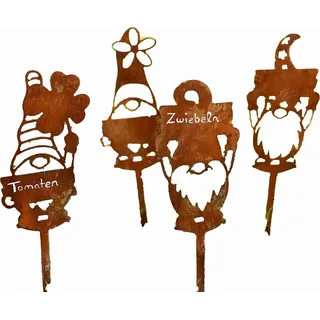 Edelrost Kräuterstecker zum selbst beschriften, Kräuterschild, Gartenzwerg SET 5Stück - Bronze