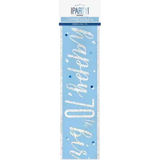 Unique 83484 - Geburtstagsbanner "Happy 70th Birthday" – 2,74 m – Glitz Blau und Silber Party – 1 Stück (1 Stück)