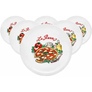 VAN WELL Pizzateller Napoli 30,5 cm bunt/weiß 6er Set