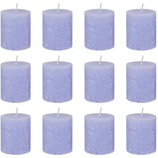 Butlers Stumpenkerze (12er Set) Rustic , Violett , Paraffin , 7x8x7 cm , Dekoration, Kerzen & Kerzenhalter