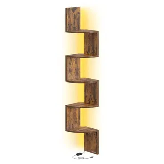 Eckregal mit LED – Platzsparendes Wandregal – Braun – 20 x 20 x 126 cm