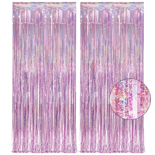 Lametta Vorhang Rosa Glitzer - GREATRIL Mädchen Lametta Vorhänge Folien Fransen Partydeko Hintergrund für Einschulung Schulkind Einhorn Dollhouse Kpop Prinzessin Schmetterling Wutz Geburtstag Party