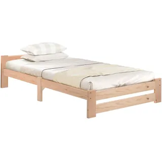 Stilvora Futonbett 90/200 cm in Natur mit Kopfteil und integrierter Auflagefläche , Naturfarben , Holzwerkstoff , 90x200 cm , Babymöbel & Kindermöbel, Kinderzimmer & Jugendzimmer, Kinderbetten, Kinderbetten & Jugendbetten
