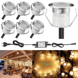 FVTLED 6 Stück LED Einbaustrahler led Bodeneinbauleuchte IP67 wasserdicht 0.6W Ø30mm led Einbauleuchte Terrasse Küche Garten Led Lampe Warmweiß