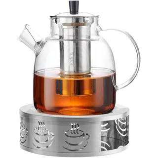 1800ML Teekanne Glas mit Stövchen,Teebereiter Glaskanne mit Deckel und edlem Teestövchen mit Kanne,Teekanne mit Sieb,für Losen Tee & Teebeutel