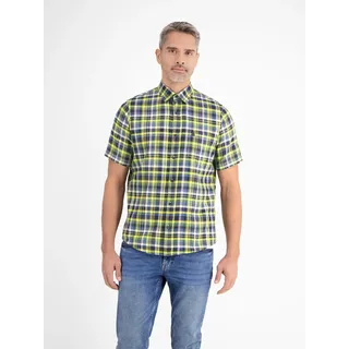 Kurzarmhemd LERROS "Kariertes Halbarmhemd in Strukturqualität", Herren, Gr. M, Normalgrößen, gelb (faded gelb), 100% Baumwolle, Hemden Kurzarmhemd