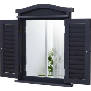 Wandspiegel Spiegelfenster mit Fensterläden 53x42x5cm  dunkelgrau - Grau