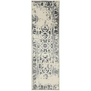 benuta Vintage-Läufer Suki 80/240 cm , Creme, Blau , Kunststoff , Vintage , Rechteckig , 80x240 cm , Oeko-Tex® Standard 100 , für Fußbodenheizung geeignet, in verschiedenen Größen erhältlich, pflegeleicht , Teppiche und Böden, Teppiche, Teppichläufer, Läufer
