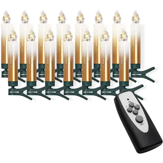 IC Winterworld 15 kabellose LED Christbaumkerzen mit Fernbedienung | Komplett-Set | flammenlose Kerzen mit Tropfen | perfekte Alternative zur Lichterkette (gold/creme)