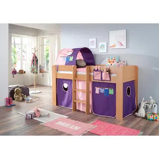 Relita Hochbett »Andi« mit Rolllattenrost, Textil-Set und Leiter, pflegel. Dekor Oberfläche, rosa