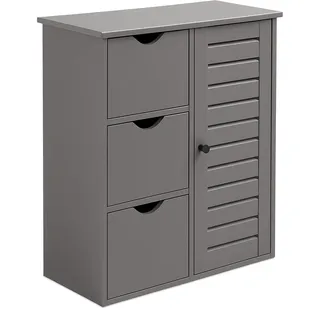 Relaxdays Badezimmerschrank, mit 3 Schubladen & Fächer, Beistellschrank für Bad, Flur, Küche, grau