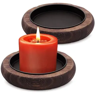NVGFTG 2 Stück Kerzenteller Kerzenständer Holz Kerzen Tablett Kerzentablett | Rund Kerzenuntersetzer Schwarz Dekorativer Kerzenhalter Candle Holder für Stumpenkerzen Taufkerze Hochzeitskerze