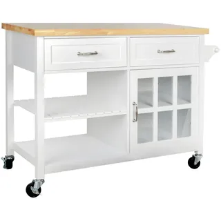 Livetastic Servierwagen , Naturfarben, Weiß , Metall , Kiefer, Kautschukholz , massiv , 2 Schubladen , rechteckig , 117x86x48 cm , Esszimmer, Barmöbel, Barwagen