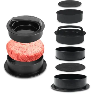 Comzantor Burgerpresse Set 3 in 1,Kunststoff Burger Pattie Presse mit Griff | Antihaft Gefüllte Hamburgerpresse, Patty Maker, für Leckere Hamburger, Gemüseburger, Beef Burger, Bbq, Roße, Kleine Pattie