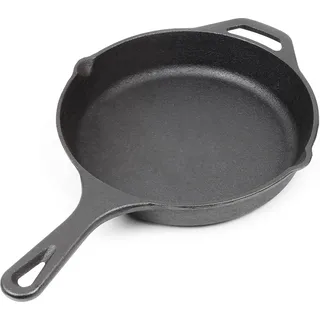 Bratpfanne aus Gusseisen Ø20cm, Feuerpfanne mit Griff und Ausgießer, Grillpfanne