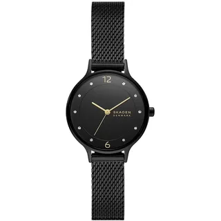 Skagen Anita Lille Uhr für Damen, Quarzwerk mit Edelstahl- oder Lederarmband, Schwarz und Goldton, 30MM