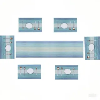 PVC Platzsets(6er + Tischläufer),Eageroo rutschfest Tischmatten aus PVC Abgrifffeste Hitzebeständig Abwaschbar Tischsets (blau)