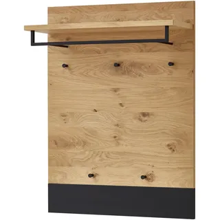 Garderobenpaneel , Schwarz, Eichefarben , Holz , Eiche, Balkeneiche , furniert , 80x106x27 cm , Goldenes M, Made in Germany, DGM-Klimapakt , Garderobe, Garderoben-Sets & Garderoben-Serien, Garderoben-Serien