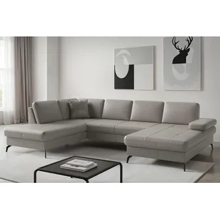 Wohnlandschaft SIT & MORE "Morris Jubi, Breite 300 cm", light grau, Sofas, B/H/T: 300cm x 83cm x 202cm, NaturLEDER, Ottomane links, Mit Armteilverstellung,Mit Bettfunktion, Wohnlandschaft, mit Armteilfunktion, optional mit Bettfunktion, B:300cm H:83cm T:202cm