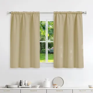 Runyéla Gardinen mit Kräuselband Thermovorhänge Kälteschutz Vorhänge Blickdicht 120 x 90 (HxB) Beige 2er Set Verdunkelungsvorhänge für Schienensystem, Schiebegardinen für Wohnzimmer Curtain