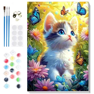 Lxmsja Malen Nach Zahlen Erwachsene mit Rahmen, Malen Nach Zahlen Katze, Diy Set Erwachsene mit Pinseln und Acrylfarben Handgemalt Ölgemälde Leinwand für Home Décor, 20x30cm