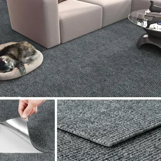 Livelynine Teppichfliesen Selbstklebend Grau Rutschfest Teppich Fliesen 30x30CM 16-Teppichfliesen Abwaschbare Teppichboden Schlafzimmer Flur Teppich Bodenbelag für Büro Gewerbe Haus Treppenstufen