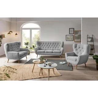 Stylife Ohrensessel , Grau , Holz , Eiche , massiv , Uni , 87x101x95 cm , Fußauswahl, Stoffauswahl, erweiterbar (Typenauswahl) , Wohnzimmer, Sessel, Ohrensessel