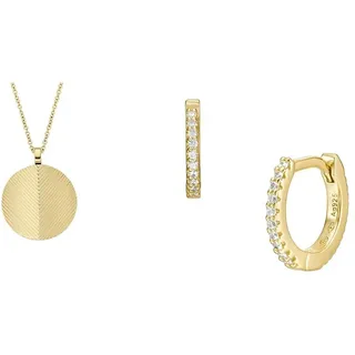 Fossil Damen Kette Halskette Harlow Linear Texture und Reifen Ohrringe All Stacked Up - Gold-Tone
