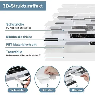 Izrielar Fliesenaufkleber 30x30cm Fliesen-Folie 10 Stück Deko selbstklebende Klebefliesen Dunkelgrau für Küche Bad Wohnzimmer Zimmer - Dunkelgrau
