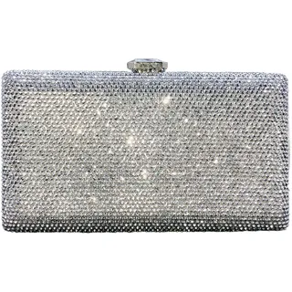 Boutique De FGG Kristall Clutch Tasche Damen für Hochzeit Abendtasche Strasssteine Party Kristallene Handtasche Braut-Geldbörse, Mini, Silber