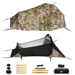 Night Cat Hängematte Outdoor Wetterfest: Bodenflacher Hängemattenzelt mit Moskitonetz und Tarp XXL leicht für 1 Personen Camping Trekking und Garten