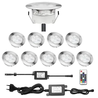 Treppen Bodeneinbaustrahler 10er Set, RGB Farbwechsel-LED Terrasse Licht IP67 Wasserdicht, Ø60mm Aussen Einbauleuchten, DC 12V 1W Für Küche Und Garten