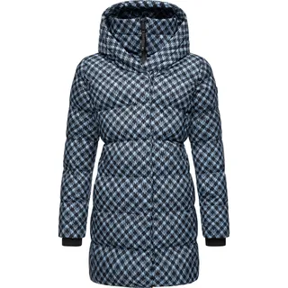 Ragwear Steppmantel Niara Print Damen Wintermantel mit angesagtem Hahnentritt Muster blau