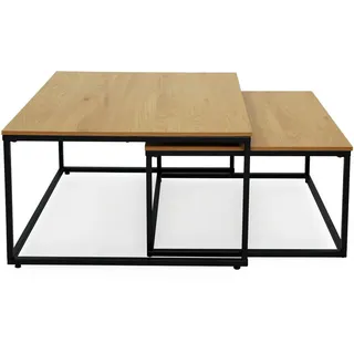 Home Collective Couchtisch 2er Set quadratisch Eiche hell , Holzwerkstoff , Quadratisch , 70x42x70 cm , Wohnzimmer, Wohnzimmertische, Couchtische