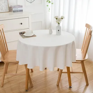 Simurq Tischdecke Abwaschbar - Wasserabweisend | Tischdecke Rund 160 Leinenoptik-Lotuseffekt | Pflegeleicht & fleckenabweisend Tischdecken | Tischdecke Weiß -Tischtuch Table Cloth (Weiß, 160 Rund)