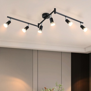 glitzerlife LED Deckenstrahler 6 Flammig Wohnzimmer - Schwarz Deckenleuchte Modern Deckenlampe GU10 Deckenspot Schwenkbar 330°Drehbar Küchelampe Spot Strahler Decke Schlafzimmer Ohne Leuchtmittel