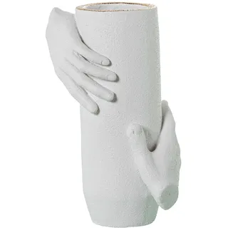 DRW Tischvase mit einem Zylinder mit Keramikgriffen in Sandweiß und Gold, 21 x 15 x 33 cm