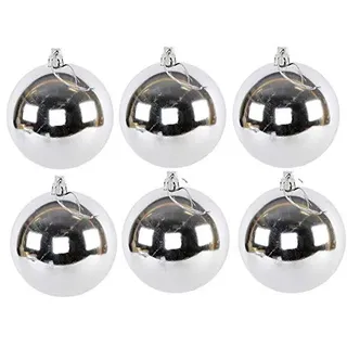 6 x Weihnachtskugeln aus Kunststoff (6 Stück Silber (glänzend) Ø 15 cm) | Für den Innen- und Außenbereich – Wetterfest – Bruchsicher Outdoor Christbaumkugeln Weihnachtsbaumkugeln Baumkugeln