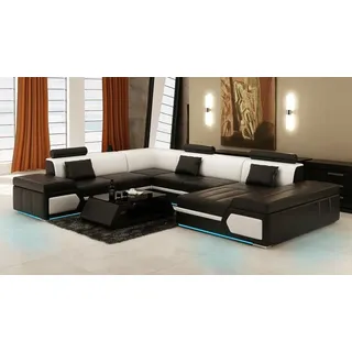 Ledersofa Sofa Couch Wohnlandschaft Ecksofa Garnitur Design Modern Schwarz +USB - Schwarz