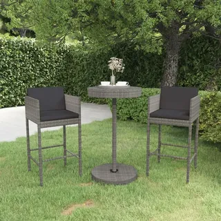 The Living Store 3-tlg. Gartenbar-Set mit Kissen Poly Rattan Grau - Grau