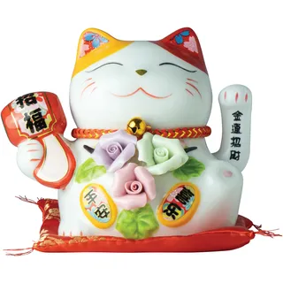 Jade Temple Porzellan Spardose Maneki Neko weiß Fächer - 1 Stück