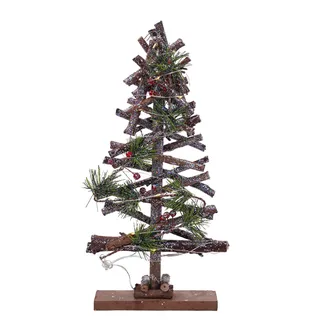 3.07 Holz LED Weihnachtsbaum 37 cm - mit Zweigen und Glitzer - Braun