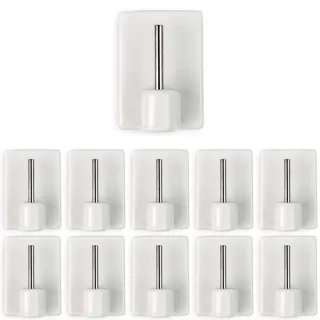 Your Day Mate Gardinenstangen Haken zum Kleben, 10 Pack, in weiß, Standard Größe mit 24 x 16,5 mm, für Vorhänge & Scheibengardinen, ohne Bohren, Gardinenhaken selbstklebend, Gardinenstangen Klebehaken