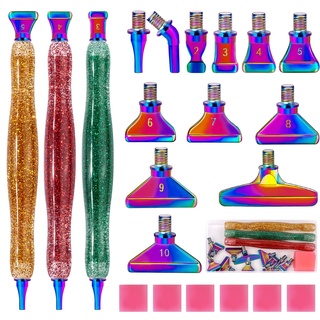 Souarts 5D Diamond Painting Zubehör Stift Set, Weihnachten Drill Pen mit Gewinde Metall Ersatz Stiftköpfen Kleber für Mosaikherstellung Nagelkunst Diamanten Malerei (Rot Gold Grün Mehrfarbig)