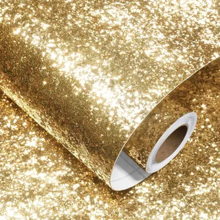 Decotalk Glitzer Tapete Wandtapete Selbstklebend Champagner Gold 40X300cm Glitzerfolie Klebefolie Möbel Wand Tapeten Wohnzimmer Tapete Modern Dekofolie Selbstklebend für Tisch Schrank Kinderzimmer